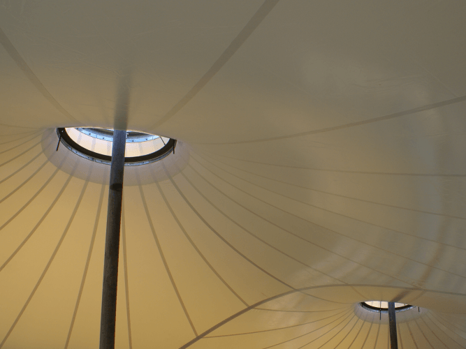 looking up at a Tensile Fabric Structure