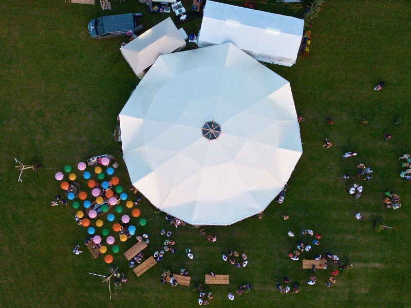 Aerial view of a geodesic dome