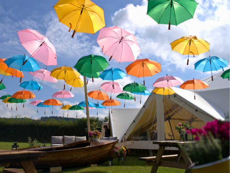 Geodome with colourful umbrella decorations